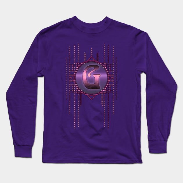 Purple Retro Alphabet Vintage Artdeco Letter G Long Sleeve T-Shirt by designsbyxarah